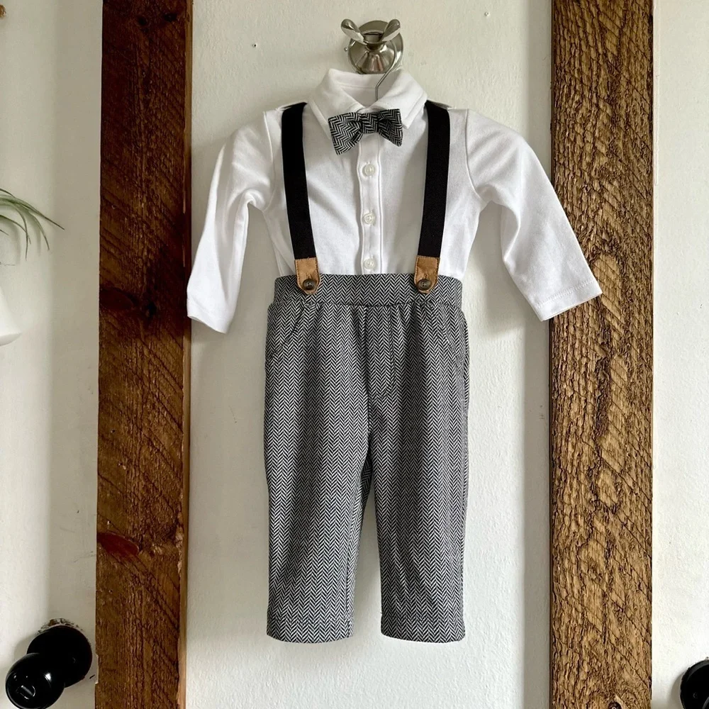 New Koala Baby Boutique Baby Boy Formal Gentlemen’s Suspender Outfit 0-3 Months